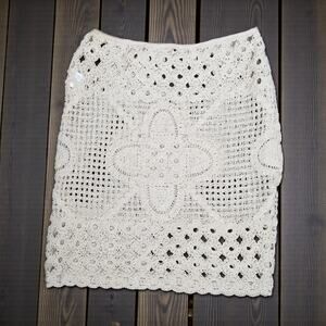 SHEIN Beach Swim Vacay Cream Crochet Knit Swim Cover Skirt S